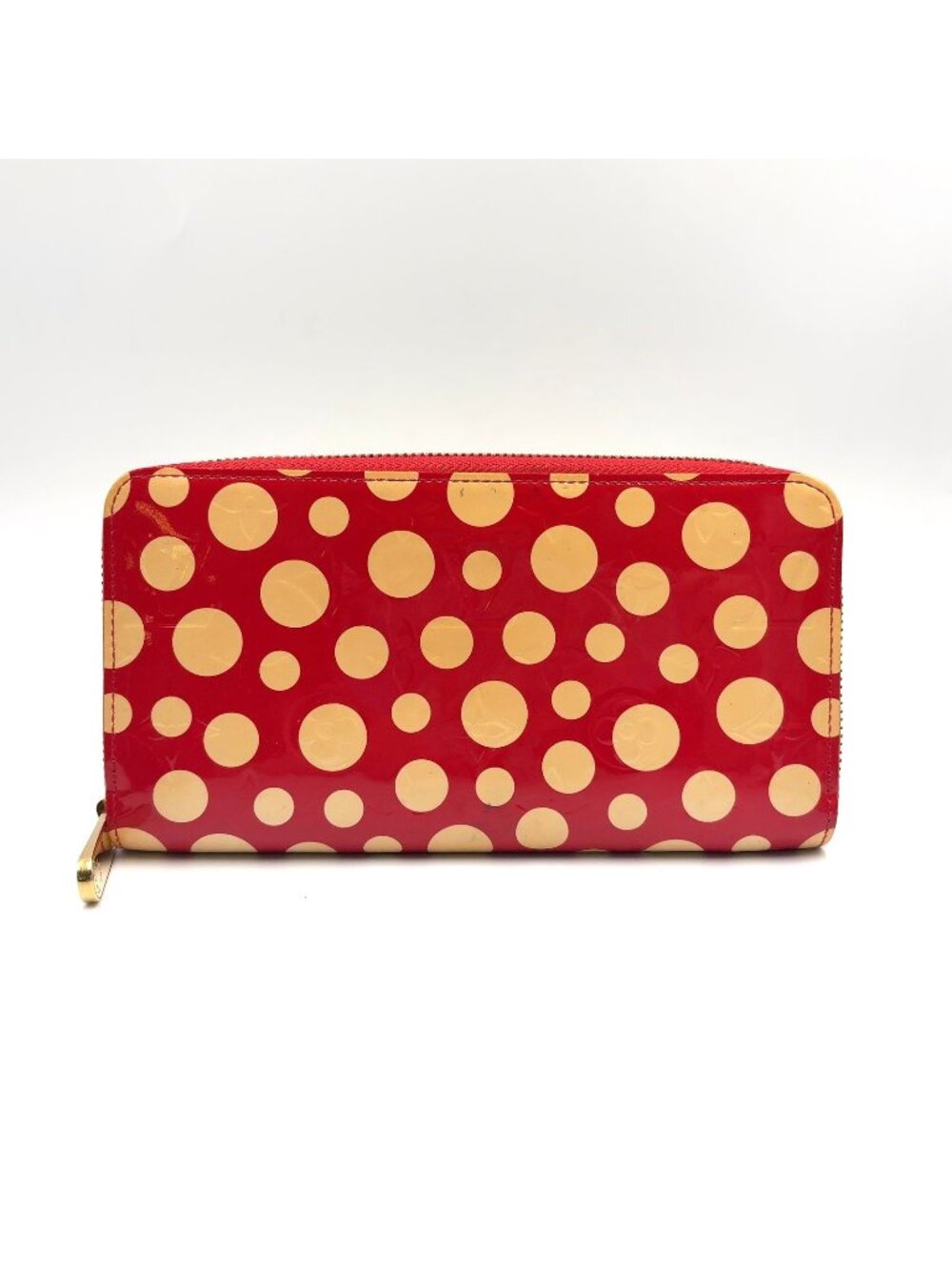Louis Vuitton Dot Infinity Monogram Vernis Leather Patent Beige Red Wallet Gold